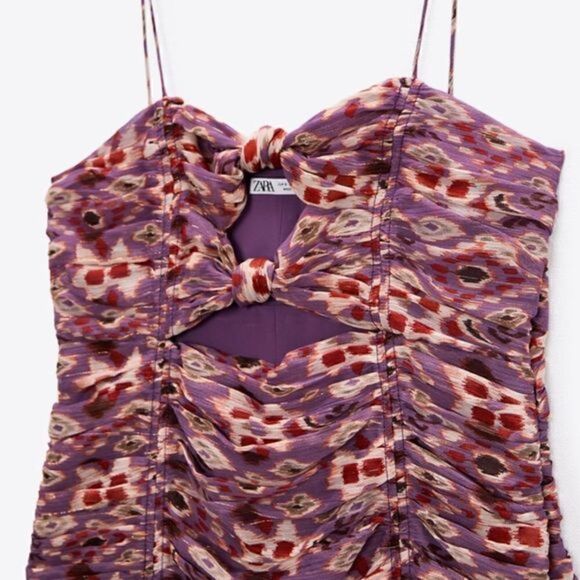 ZARA PURPLE PRINTED CUT OUT KNOTTED MINI DRESS - Picture 4 of 6